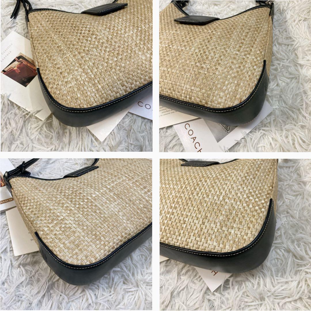 未使用級 黒 vintage coach old straw bag かごバッグ