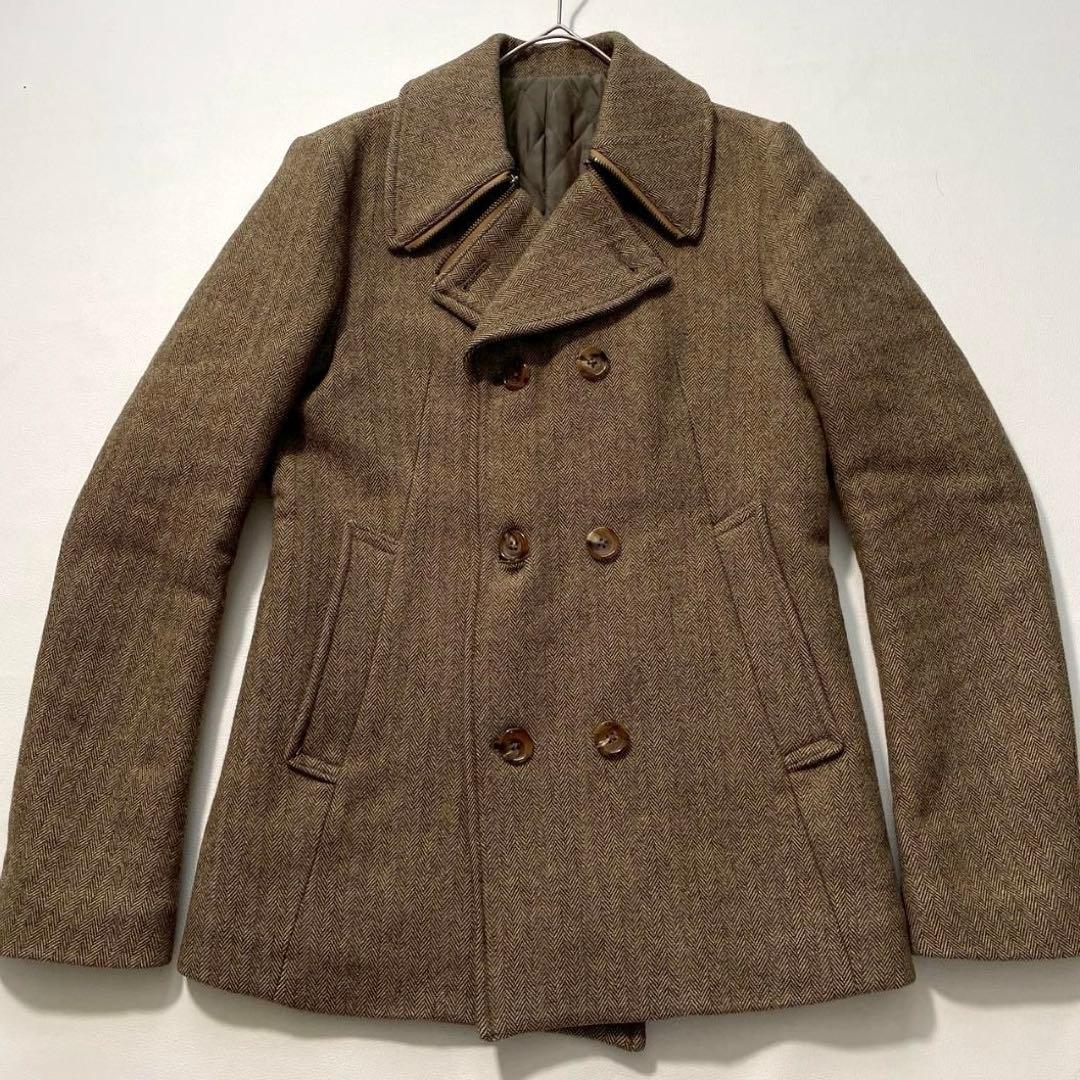 【ルー】marka ウール カシミヤ混 ヘリンボーン ピーコート ブラウン