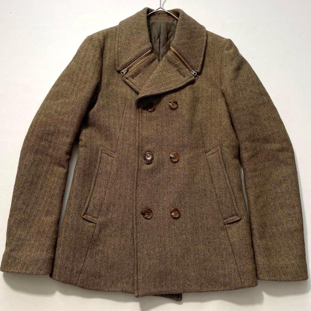 【ルー】marka ウール カシミヤ混 ヘリンボーン ピーコート ブラウン