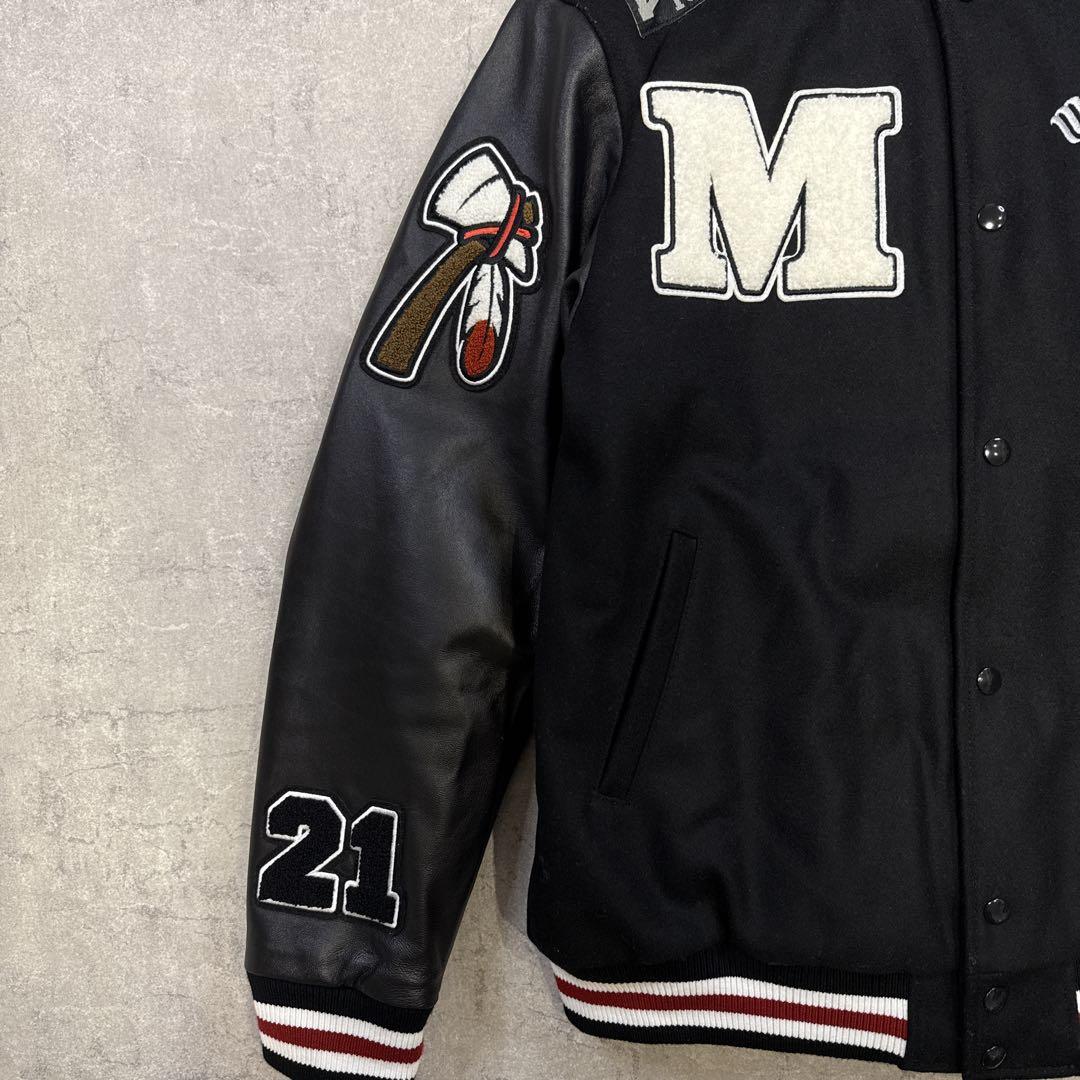 【美品】MOBSTYLES スタジャン 牛革袖 トマホーク刺繍 モブスタイル Ｌ