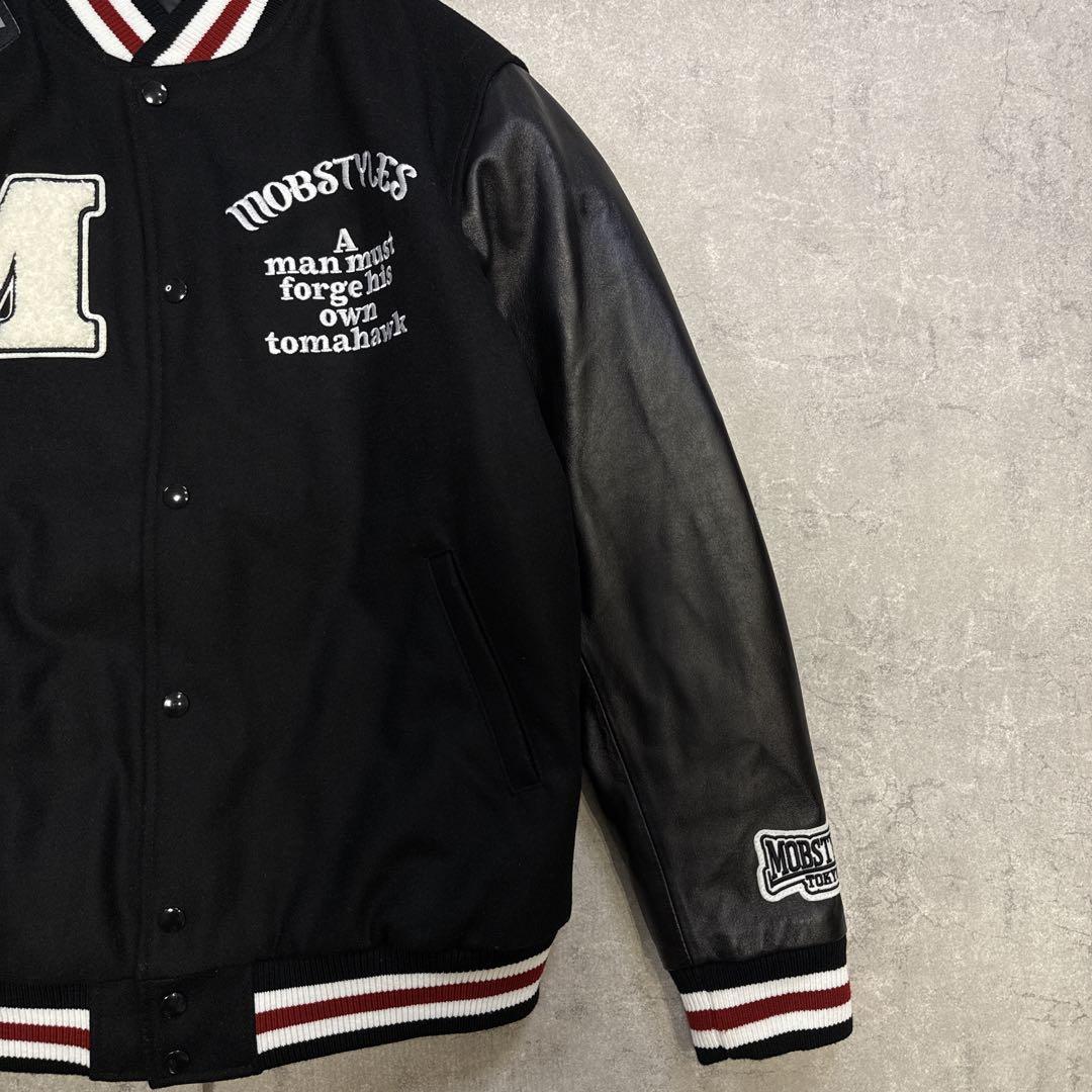 【美品】MOBSTYLES スタジャン 牛革袖 トマホーク刺繍 モブスタイル Ｌ