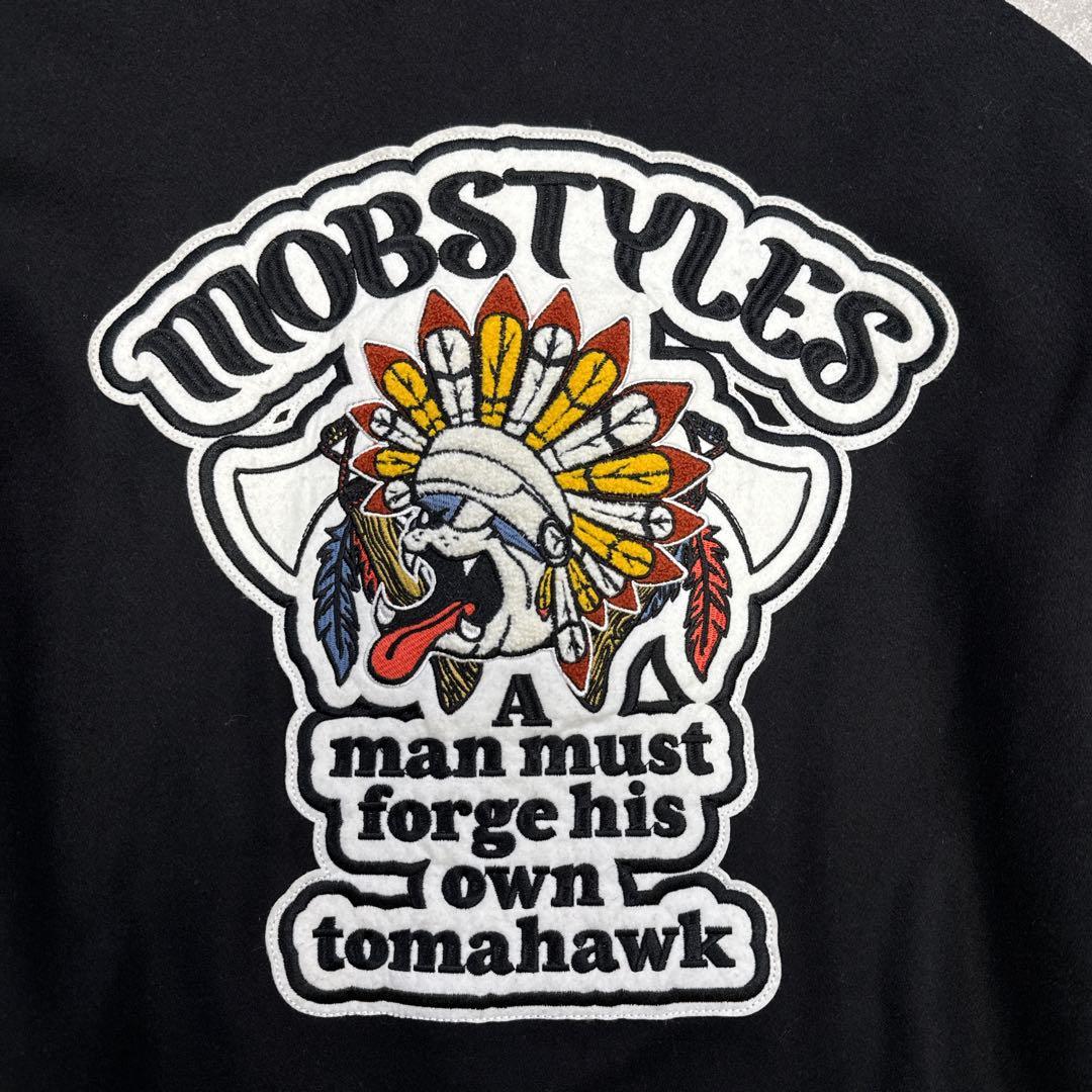【美品】MOBSTYLES スタジャン 牛革袖 トマホーク刺繍 モブスタイル Ｌ
