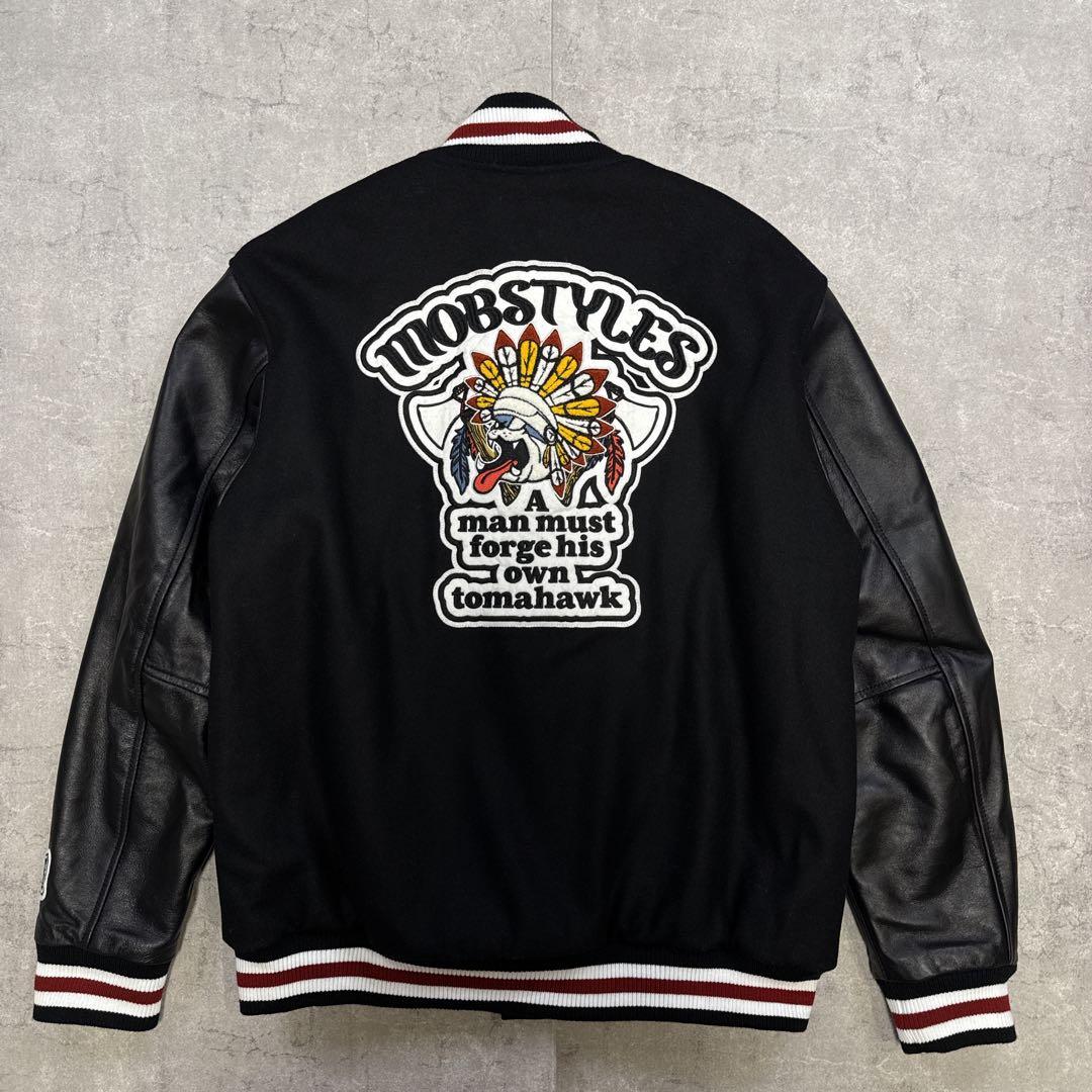 【美品】MOBSTYLES スタジャン 牛革袖 トマホーク刺繍 モブスタイル Ｌ