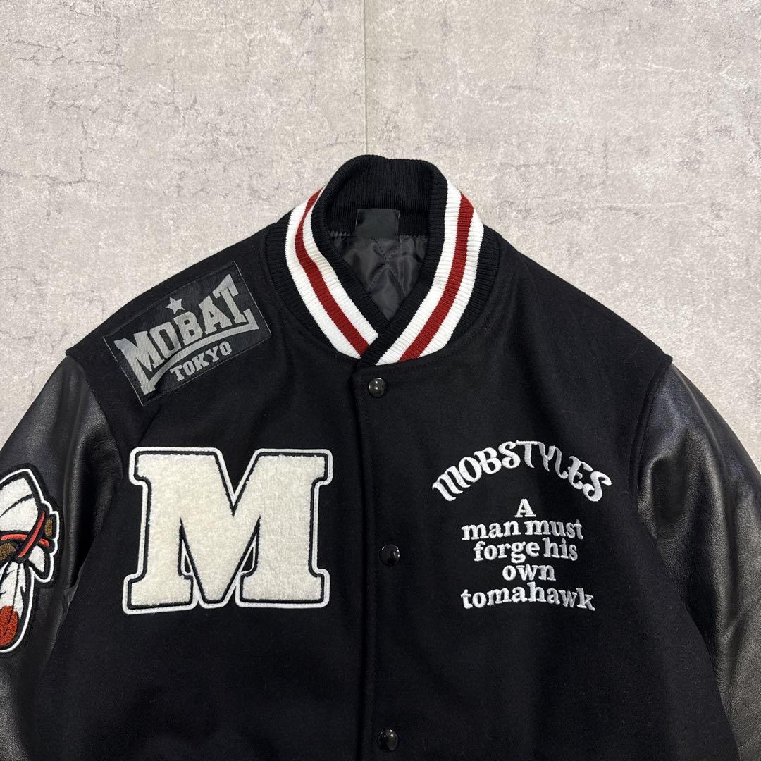 【美品】MOBSTYLES スタジャン 牛革袖 トマホーク刺繍 モブスタイル Ｌ