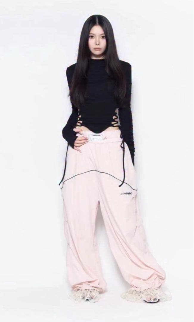 パンツ S nylon jersey pants lace