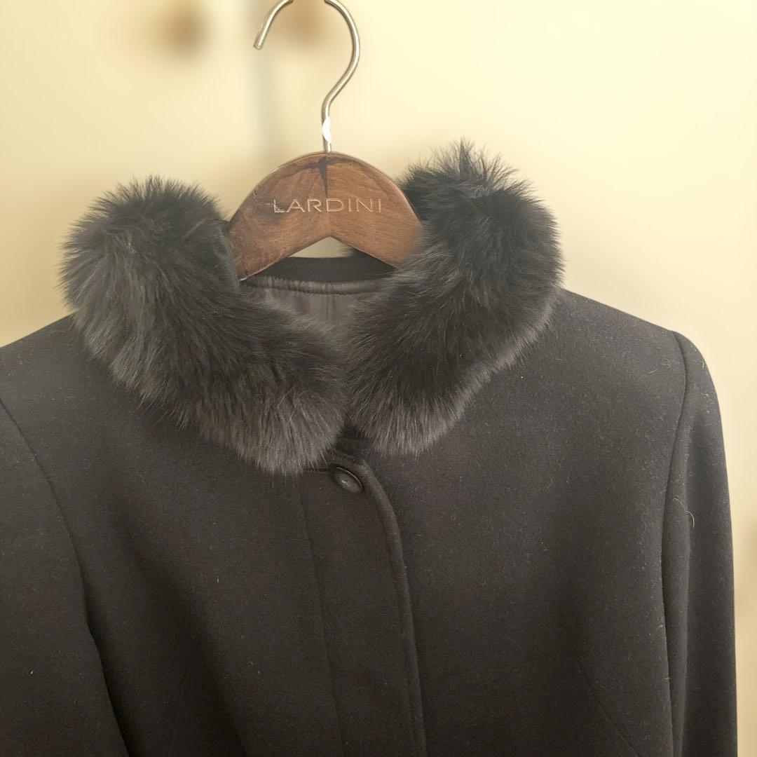 カシミヤ100%★フード付き ブラックロングコート★★