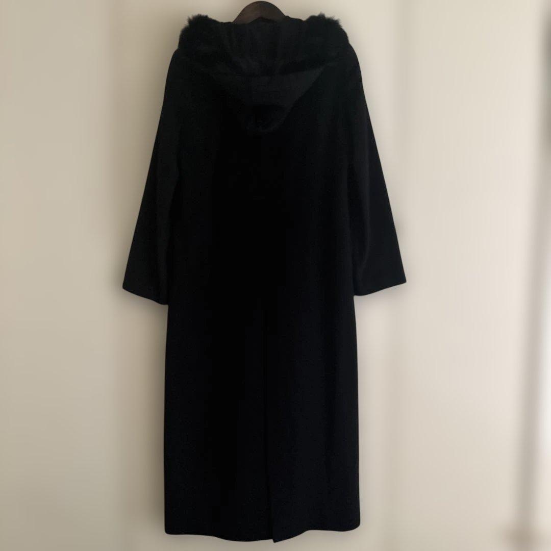 カシミヤ100%★フード付き ブラックロングコート★★