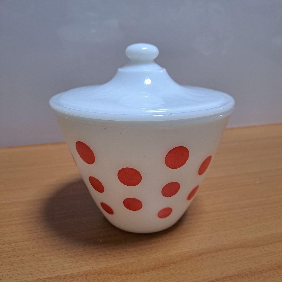 ファイヤーキング　Fire King　グリースジャー　ドット　赤　ヴィンテージ