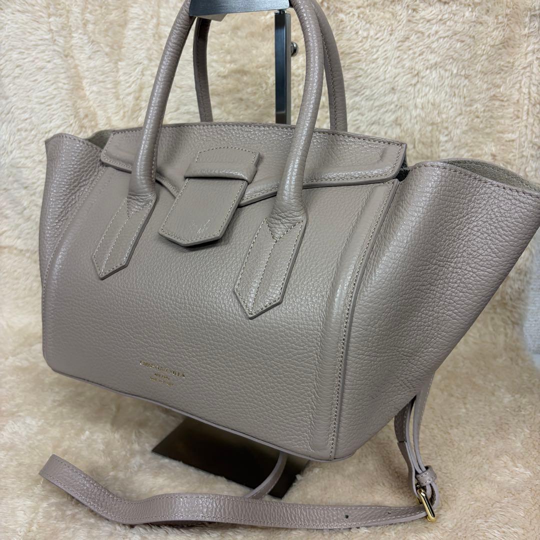 極美品 クリスチャンヴィラ 2way トートバッグ グレージュ 本革 イタリア