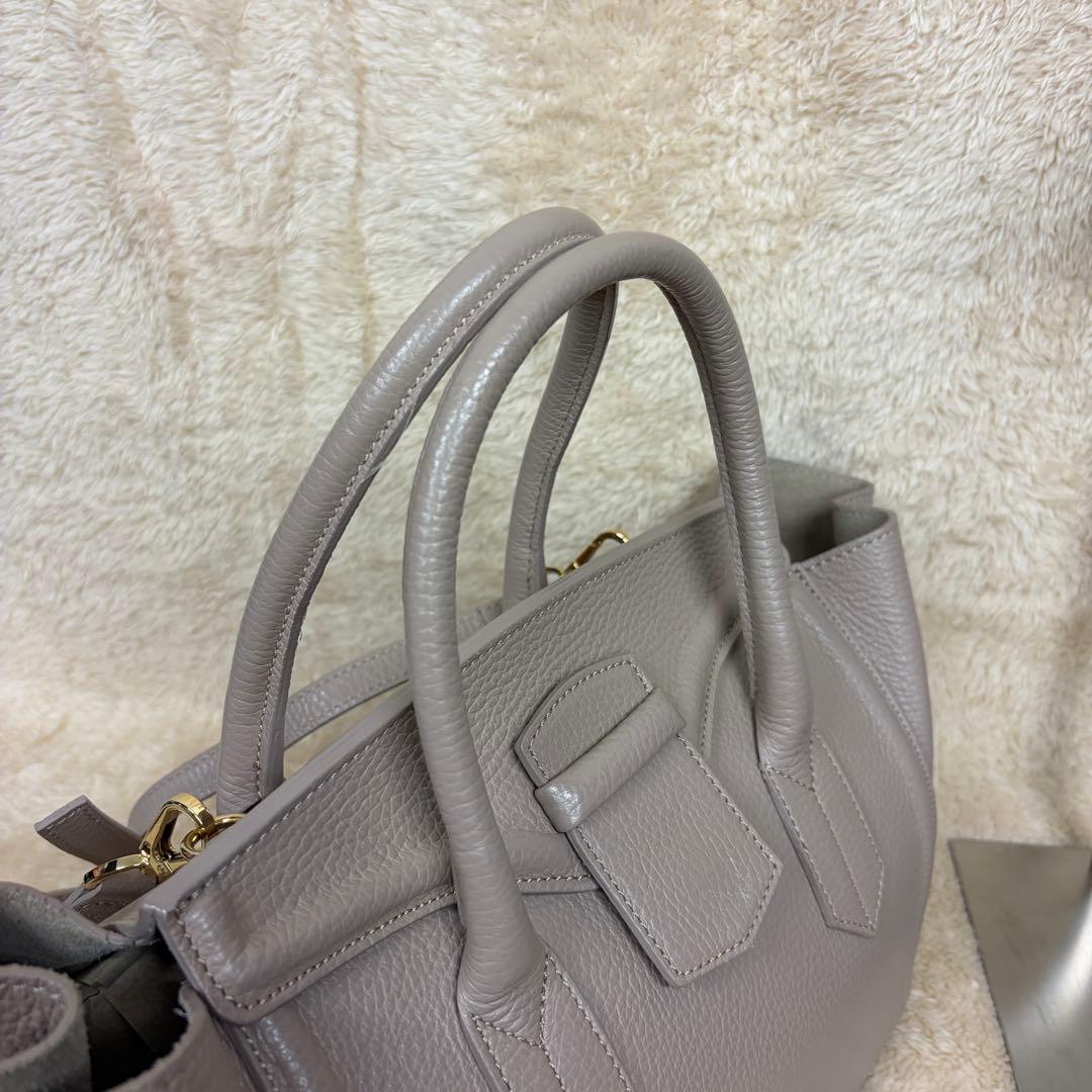 極美品 クリスチャンヴィラ 2way トートバッグ グレージュ 本革 イタリア