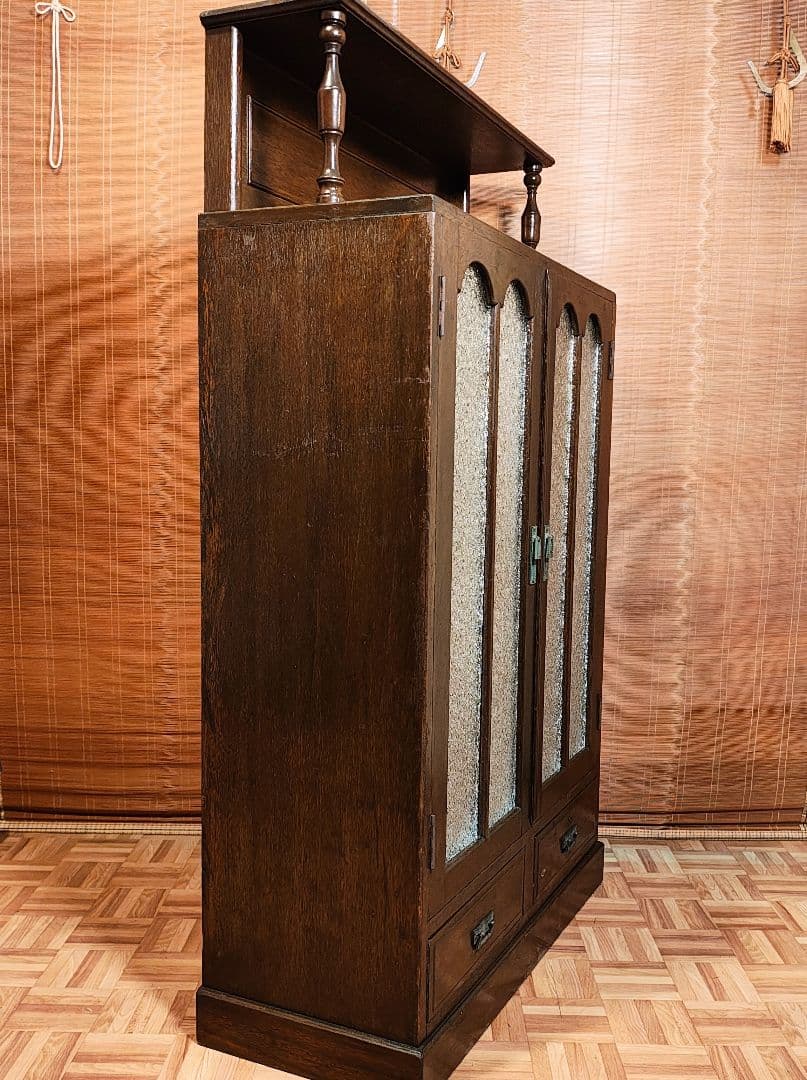 ガラス棚　本棚　キャビネット　ダイヤガラス　古家具　昭和レトロ