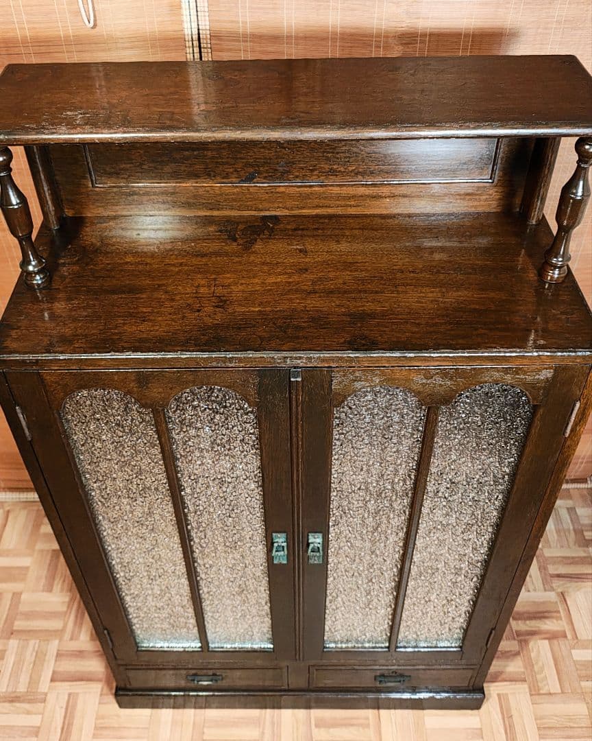 ガラス棚　本棚　キャビネット　ダイヤガラス　古家具　昭和レトロ