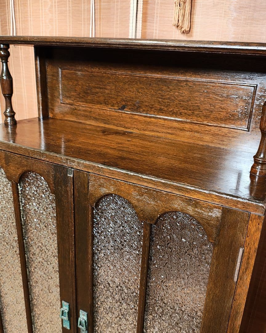 ガラス棚　本棚　キャビネット　ダイヤガラス　古家具　昭和レトロ