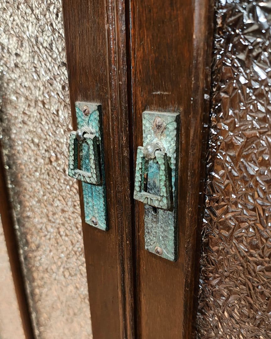 ガラス棚　本棚　キャビネット　ダイヤガラス　古家具　昭和レトロ