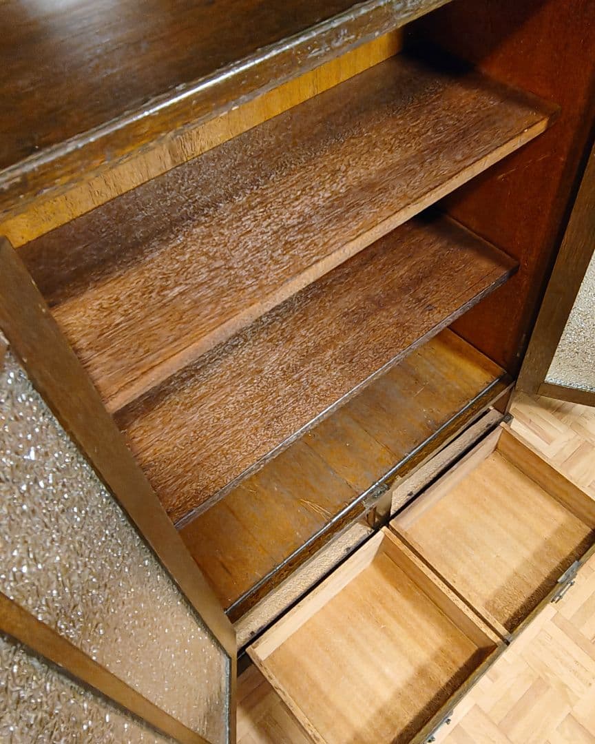 ガラス棚　本棚　キャビネット　ダイヤガラス　古家具　昭和レトロ