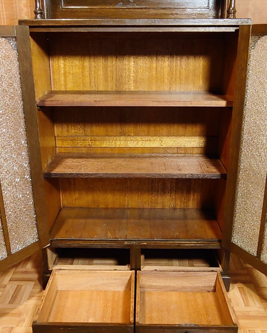 ガラス棚　本棚　キャビネット　ダイヤガラス　古家具　昭和レトロ