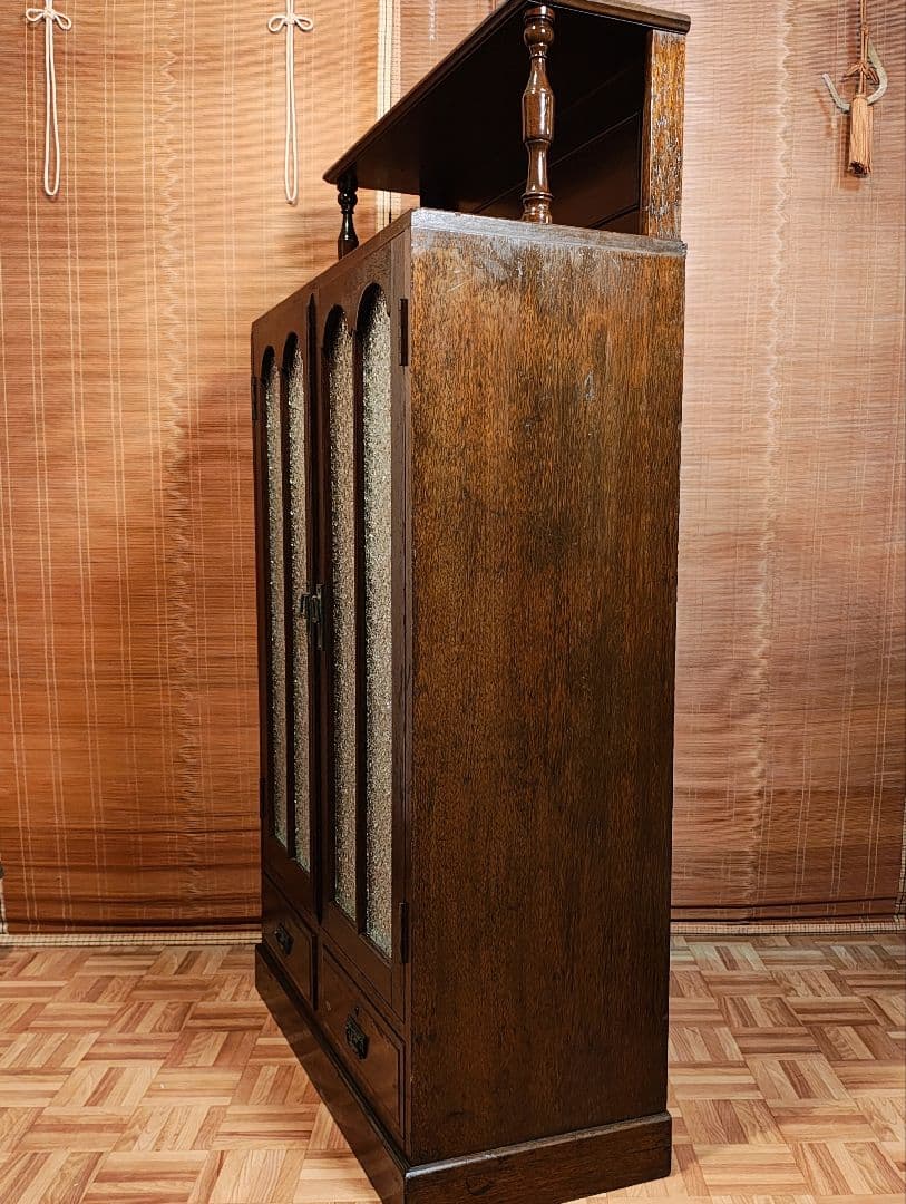 ガラス棚　本棚　キャビネット　ダイヤガラス　古家具　昭和レトロ