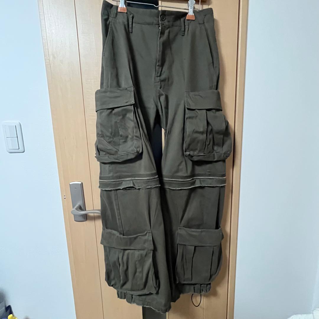 【GRANCY】ジップデザイン カーゴパンツ M カーキ