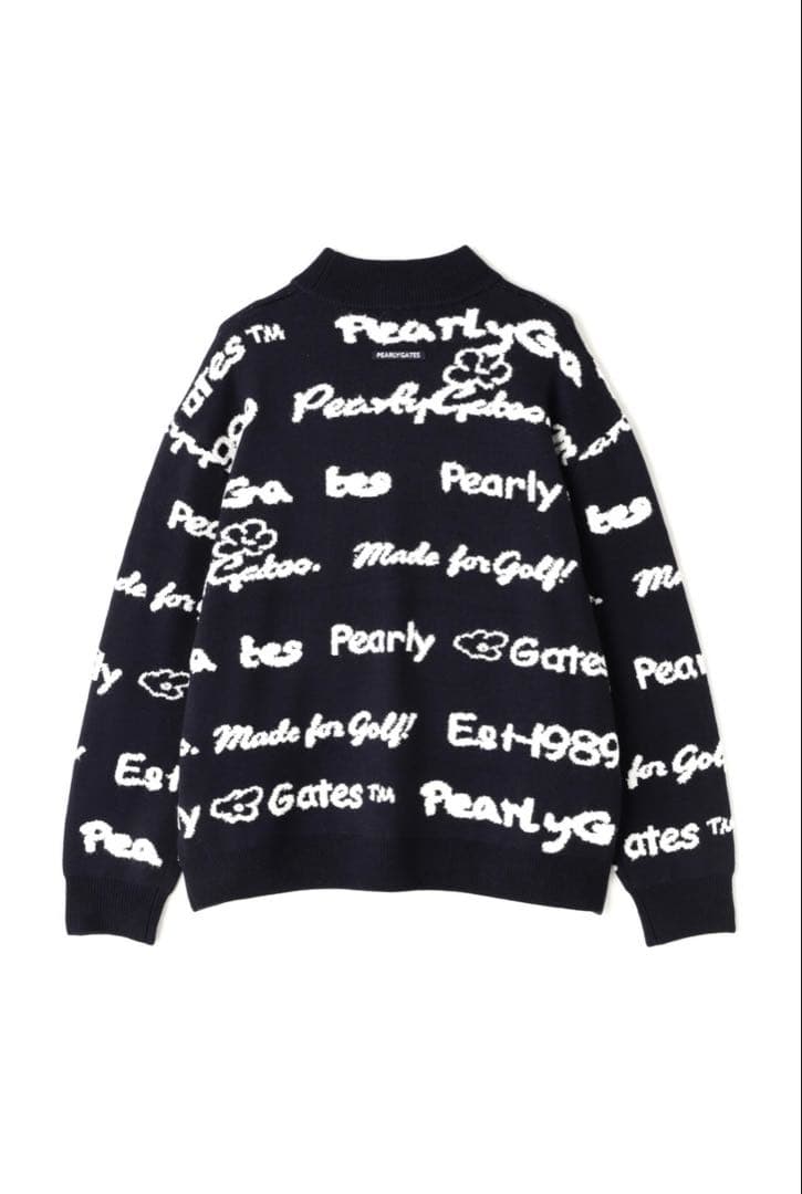 PEARLY GATES 天竺×ロゴインターシャ モックネックニットプルオーバー