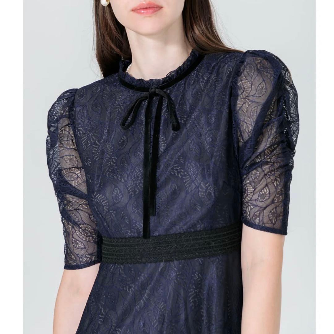 【極美品】Leja ウエストマークパフスリーブ総レースロングドレスワンピース