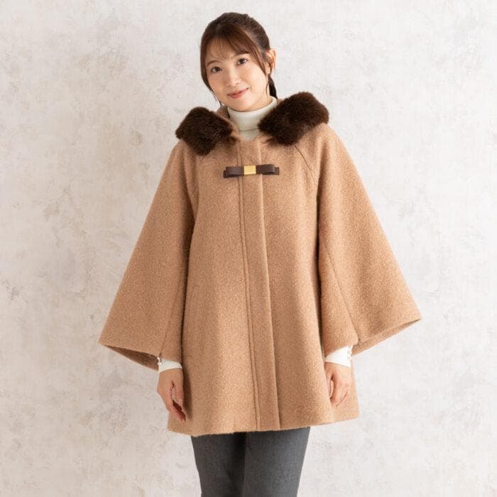 未使用■ローズティアラ■大きいサイズ42■２WAY　ポンチョコート■キャメル■