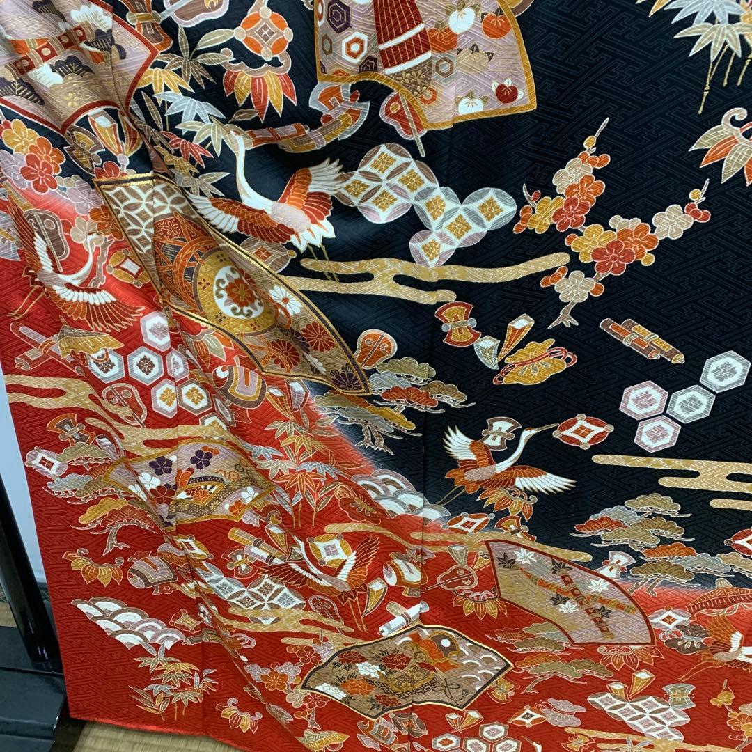 D21 正絹 振袖 松竹梅 鶴 縁起物 成人式 着物