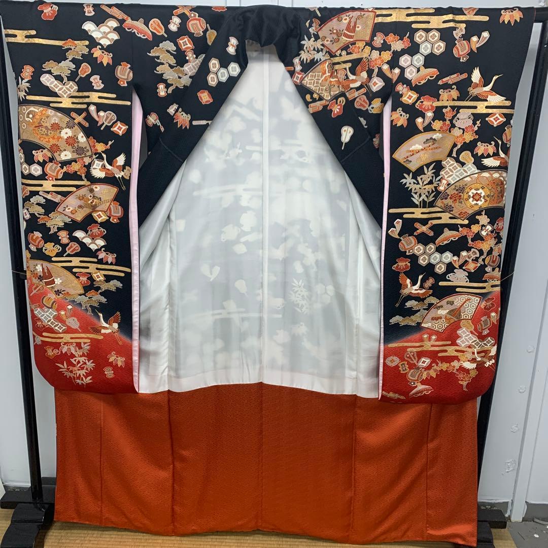 D21 正絹 振袖 松竹梅 鶴 縁起物 成人式 着物