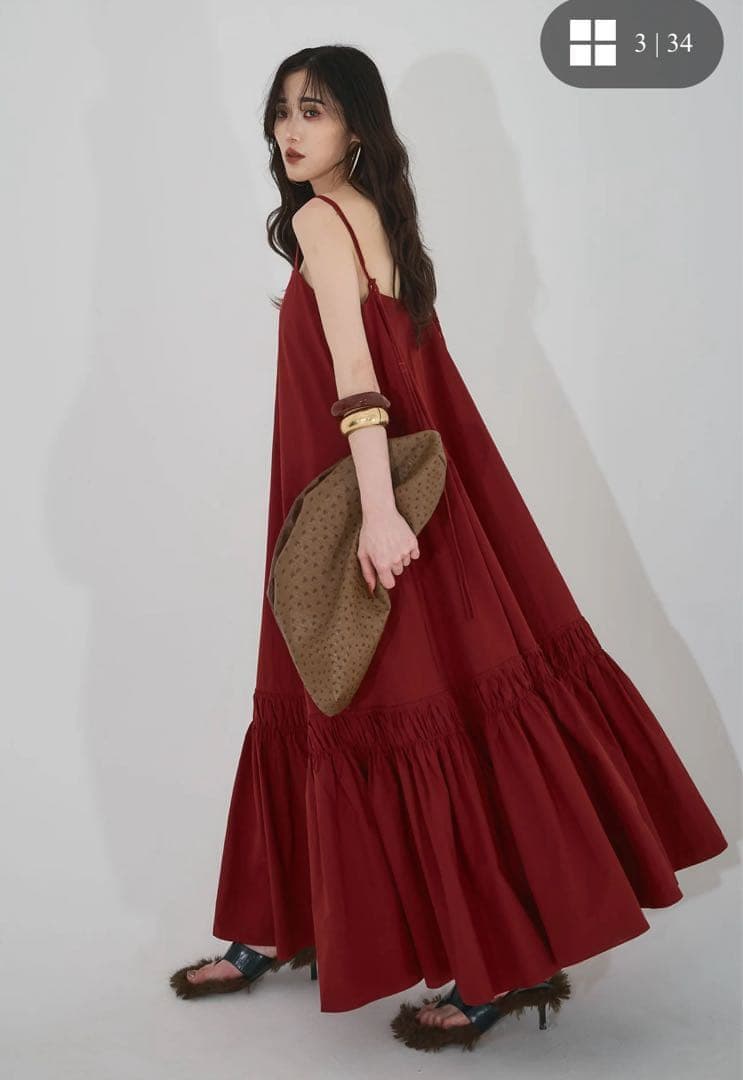 最終✨美品【ANDREA&CO】チュールレイヤードボリュームキャミワンピース 赤