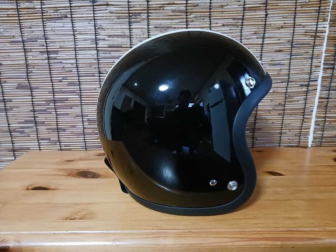 BUCO　ジェットヘルメット　ブラック/ホワイトストライプ