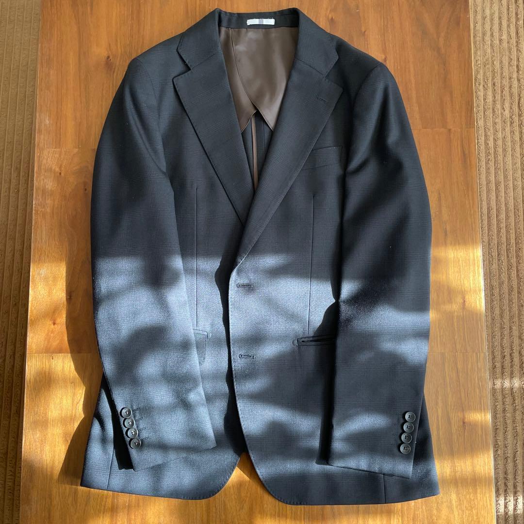 ほぼ新品 SUIT SELECT 薄チェック柄 ダークグレー スーツ