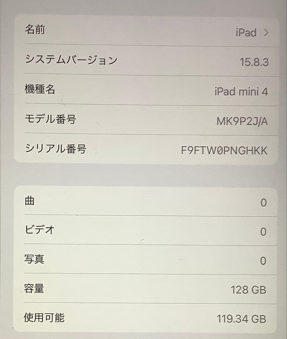 iPad mini 4 128GB 本体・箱のみ