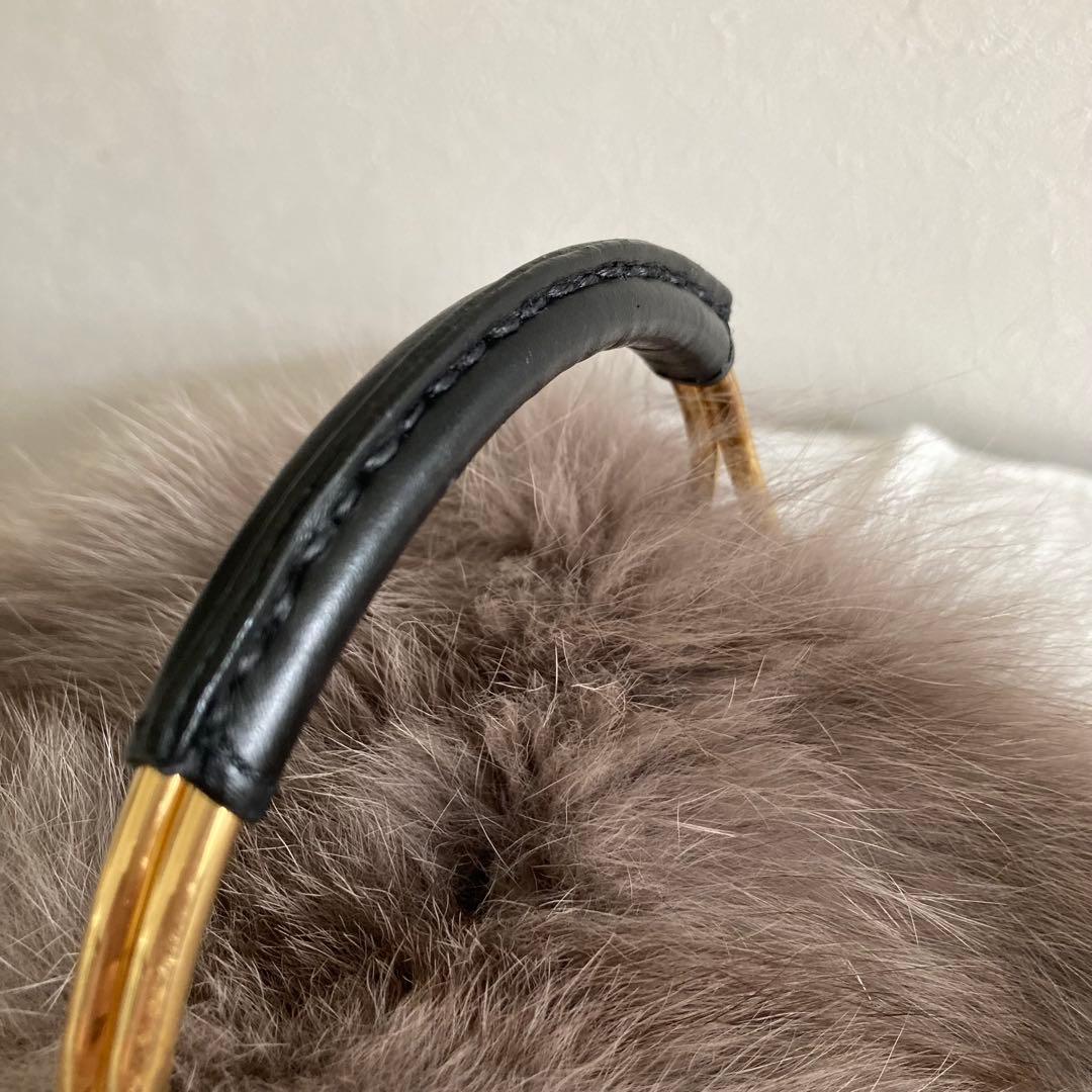 ヴィオラドーロ　ファー付きラタンカゴバッグ　フォックスファー