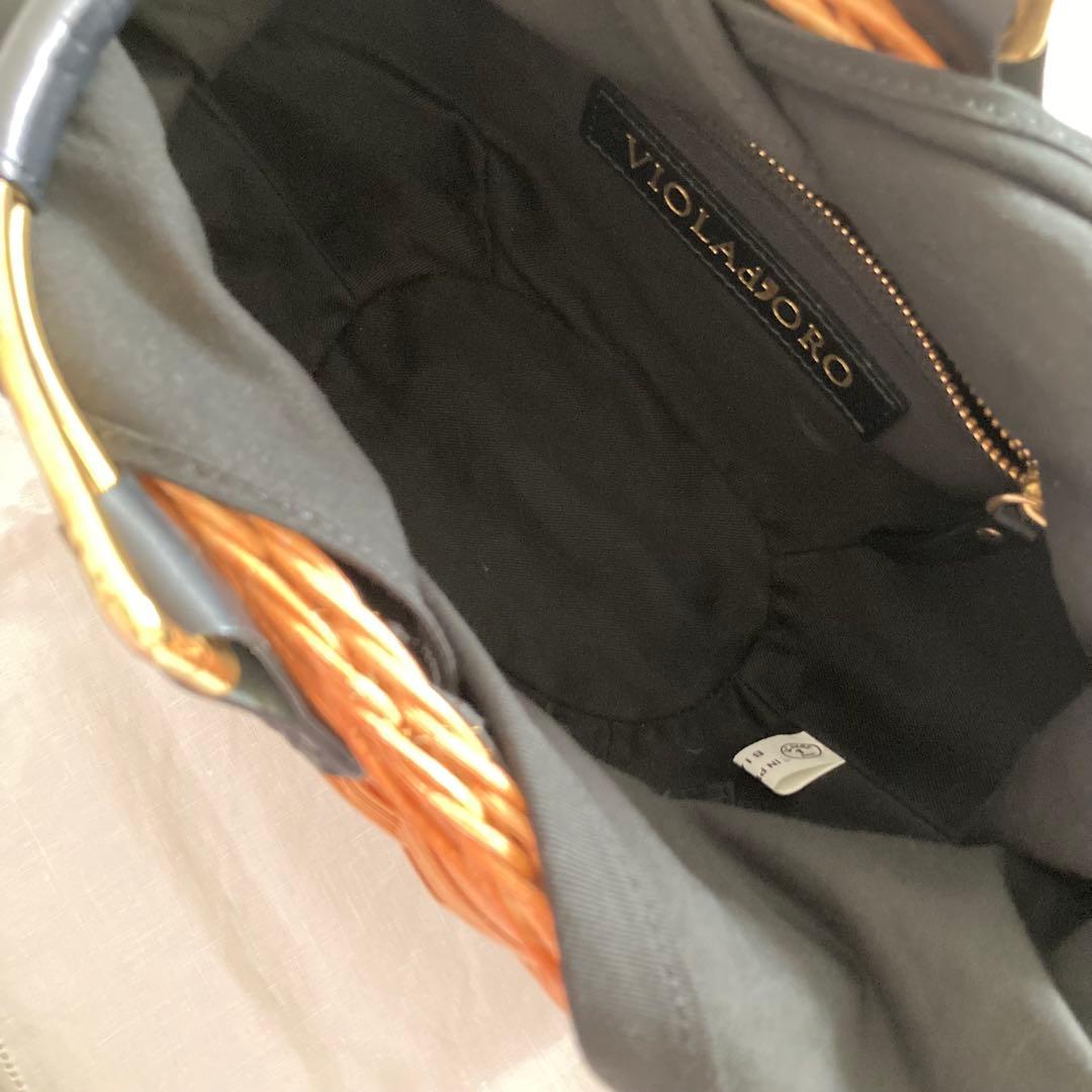 ヴィオラドーロ　ファー付きラタンカゴバッグ　フォックスファー