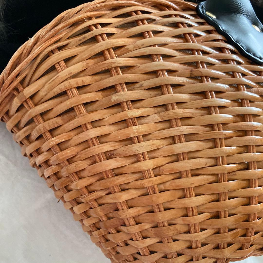 ヴィオラドーロ　ファー付きラタンカゴバッグ　フォックスファー