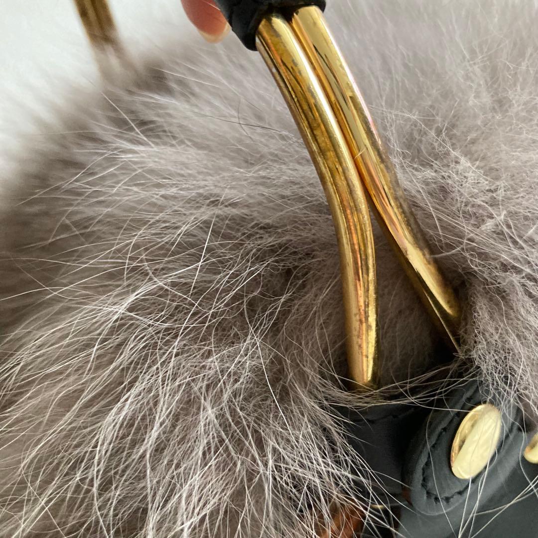 ヴィオラドーロ　ファー付きラタンカゴバッグ　フォックスファー