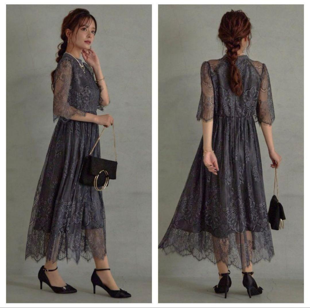 【DorryDoll】美品 パネル柄総レースドレス ダークカーキ M