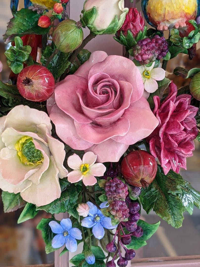 【専用となりました】クレイフラワー❁フラワーリース特大❁鳥❁ハンドメイド