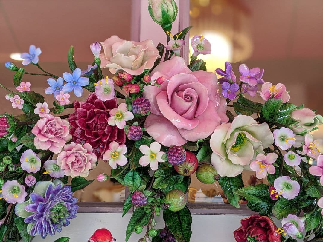 【専用となりました】クレイフラワー❁フラワーリース特大❁鳥❁ハンドメイド