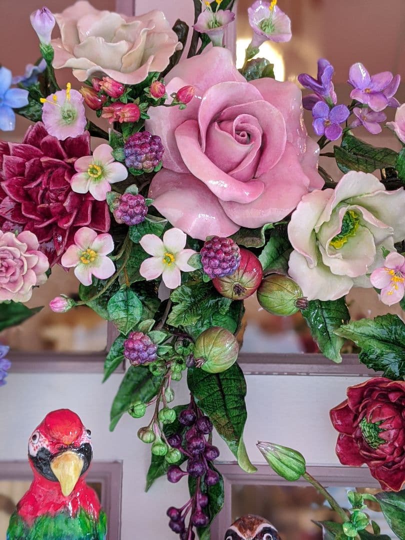 【専用となりました】クレイフラワー❁フラワーリース特大❁鳥❁ハンドメイド