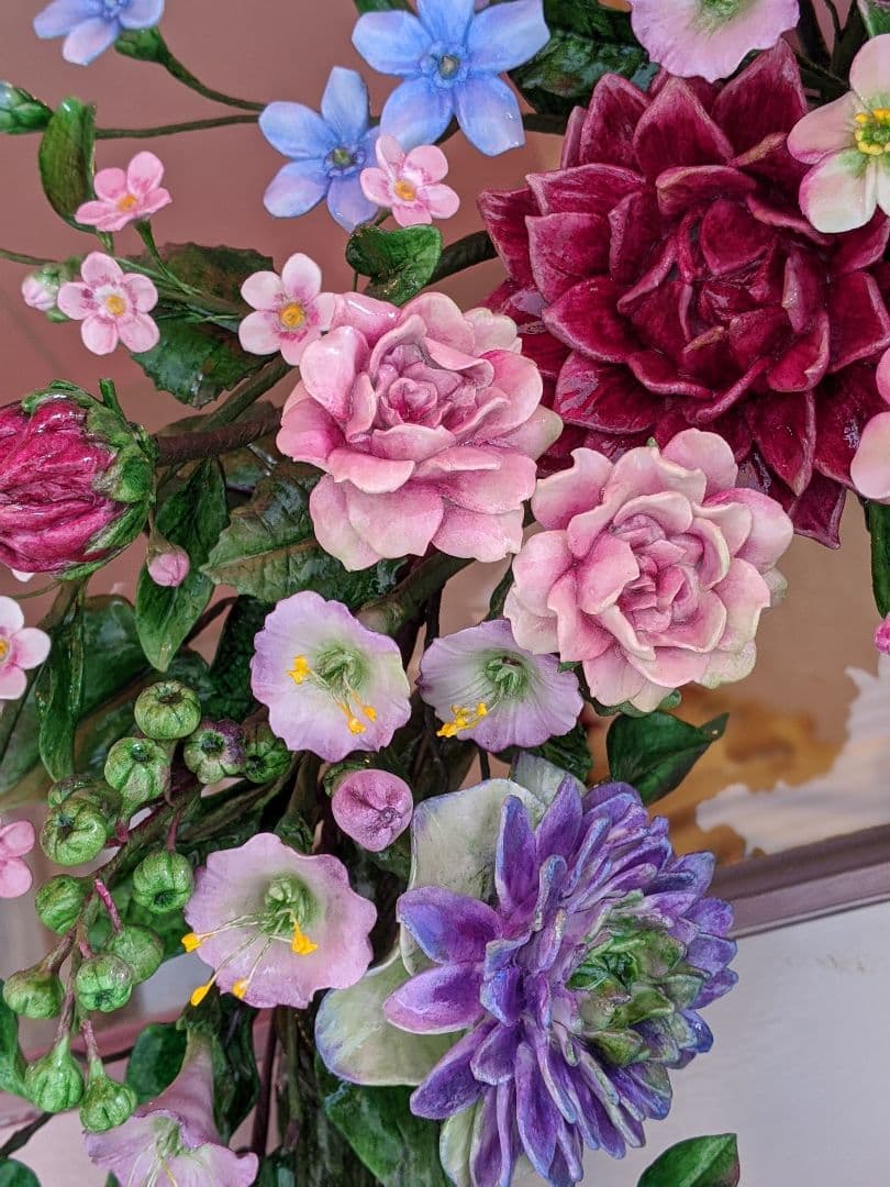 【専用となりました】クレイフラワー❁フラワーリース特大❁鳥❁ハンドメイド