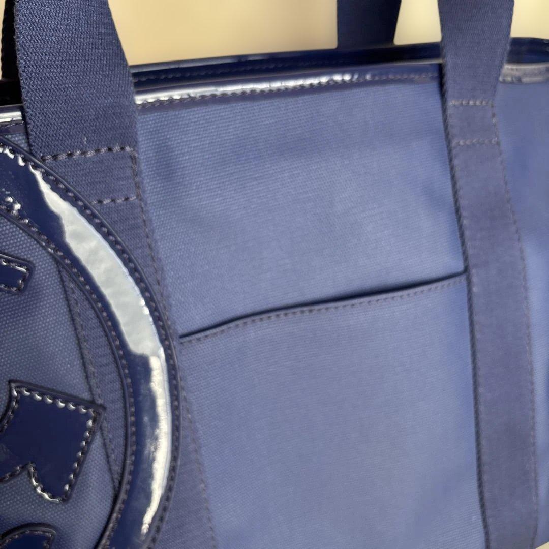 【美品】TORY BURCHトートバッグ ナイロン NVY ビッグロゴ