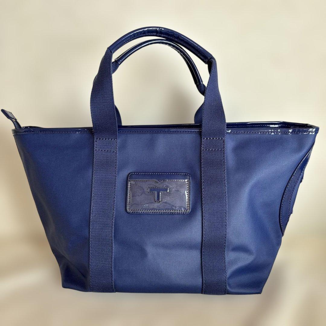 【美品】TORY BURCHトートバッグ ナイロン NVY ビッグロゴ