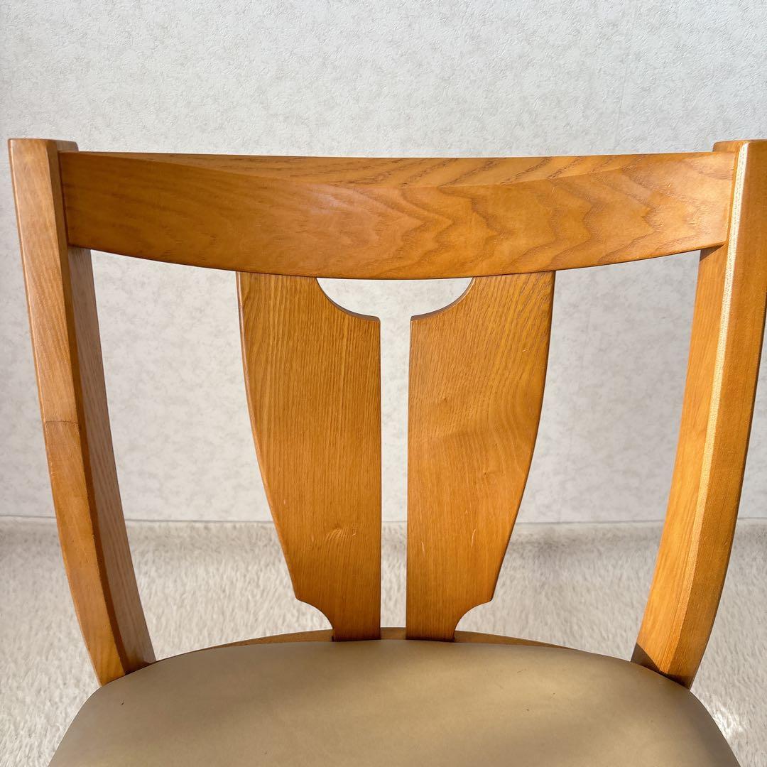 2脚セット】飛騨産業　キツツキマーク ダイニングチェア 座面レザー 高さ低め