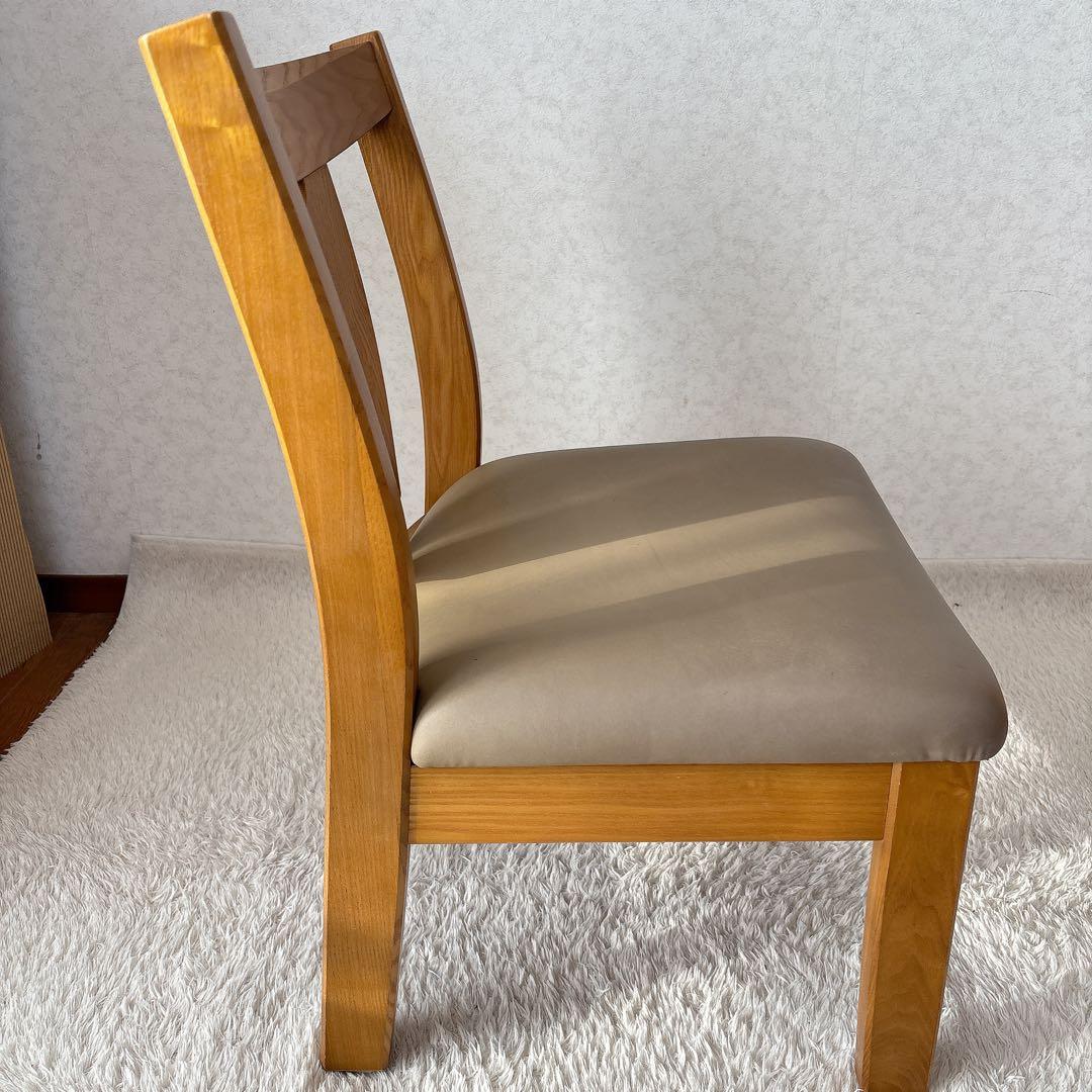 2脚セット】飛騨産業　キツツキマーク ダイニングチェア 座面レザー 高さ低め