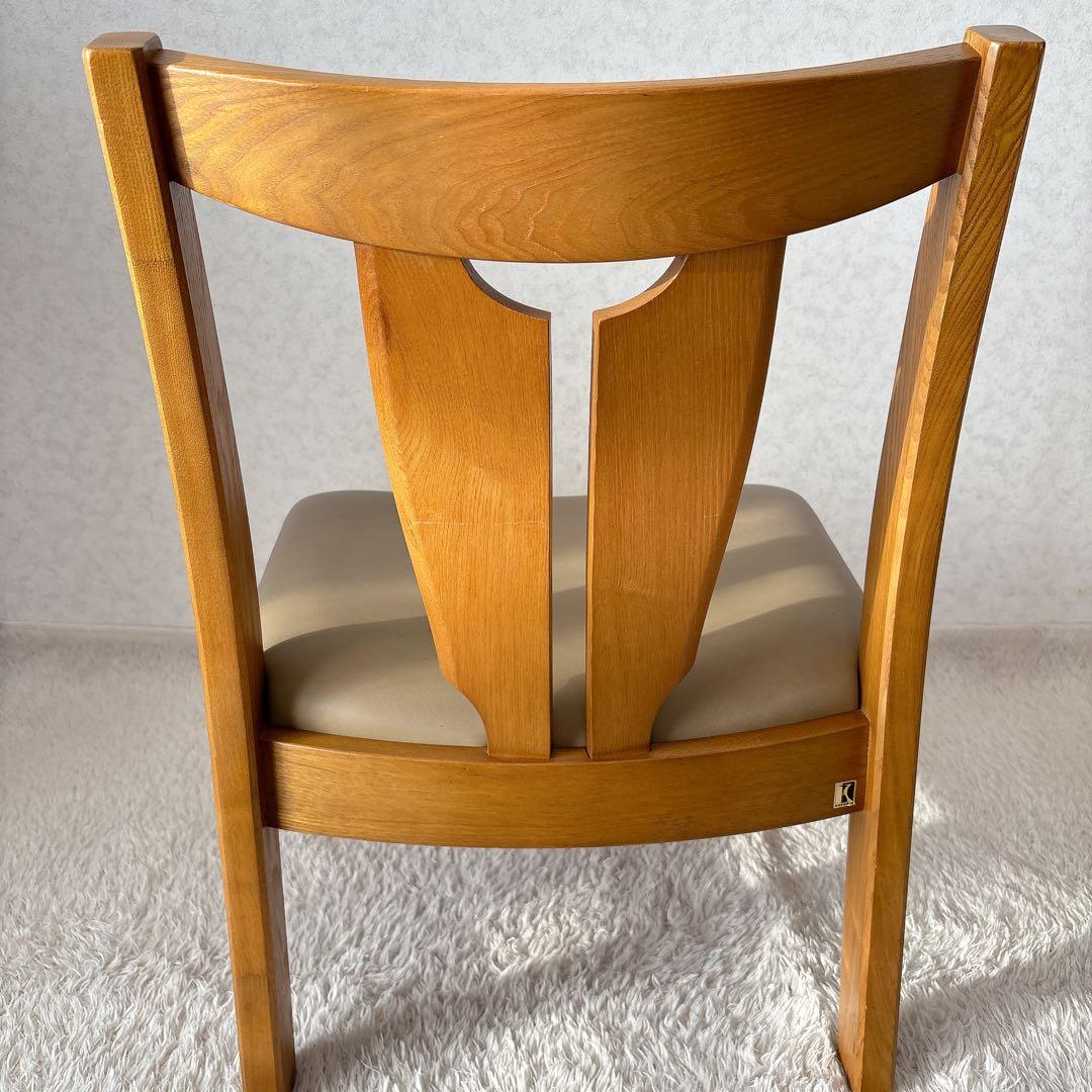 2脚セット】飛騨産業　キツツキマーク ダイニングチェア 座面レザー 高さ低め