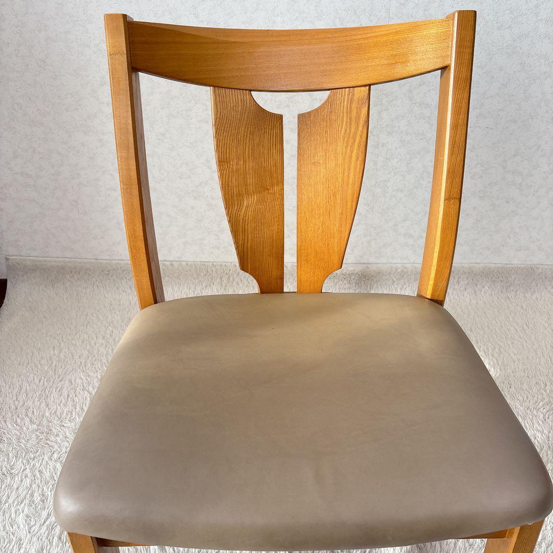 2脚セット】飛騨産業　キツツキマーク ダイニングチェア 座面レザー 高さ低め