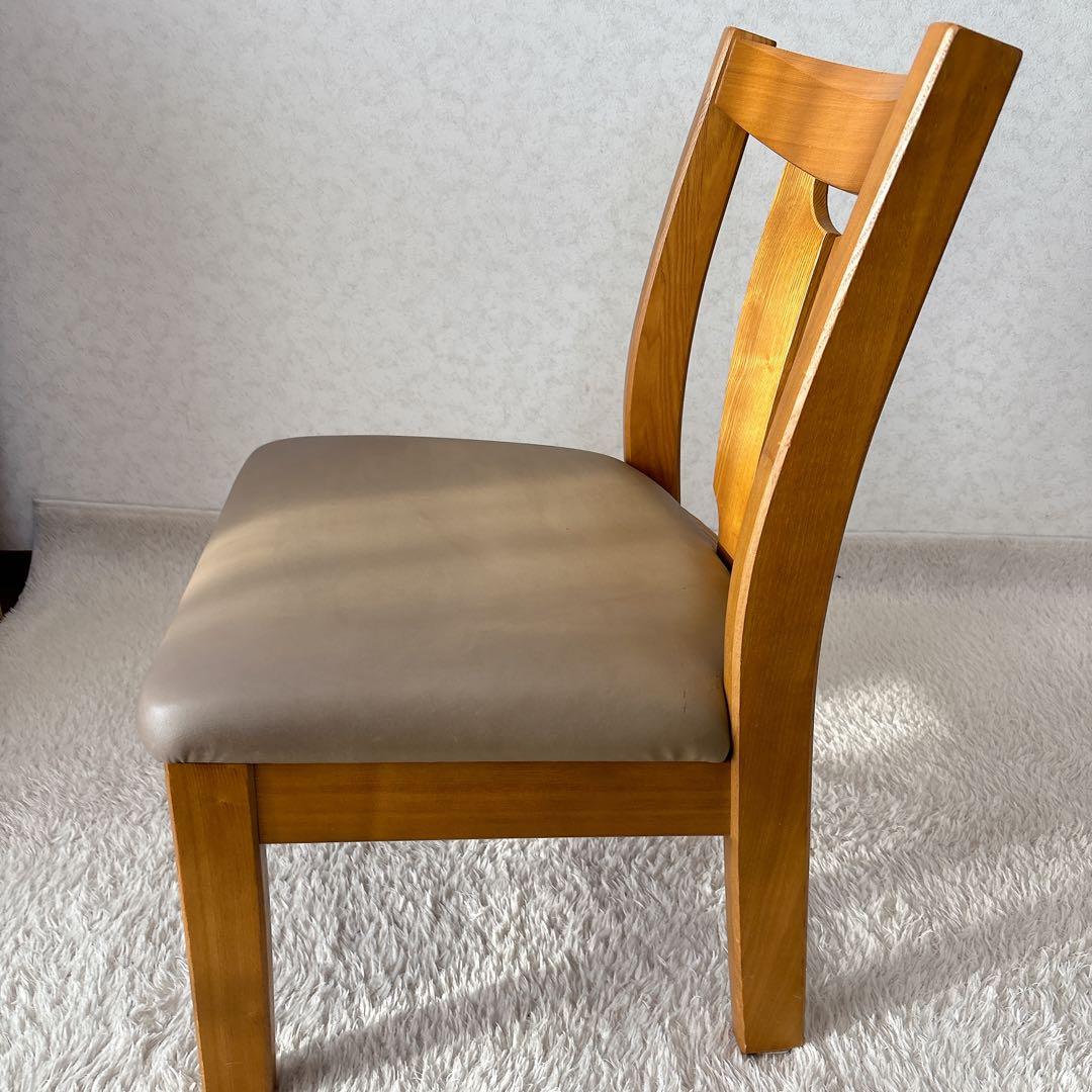 2脚セット】飛騨産業　キツツキマーク ダイニングチェア 座面レザー 高さ低め