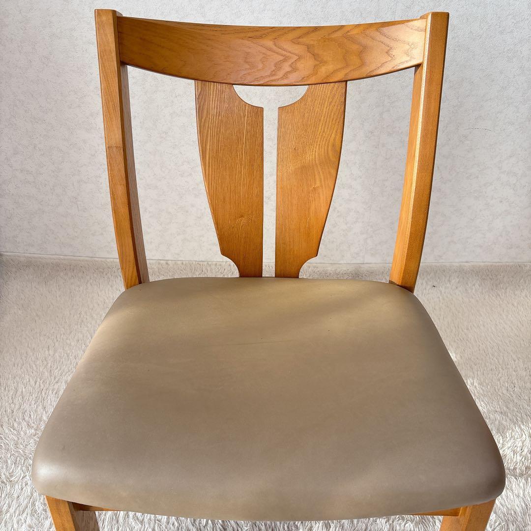 2脚セット】飛騨産業　キツツキマーク ダイニングチェア 座面レザー 高さ低め