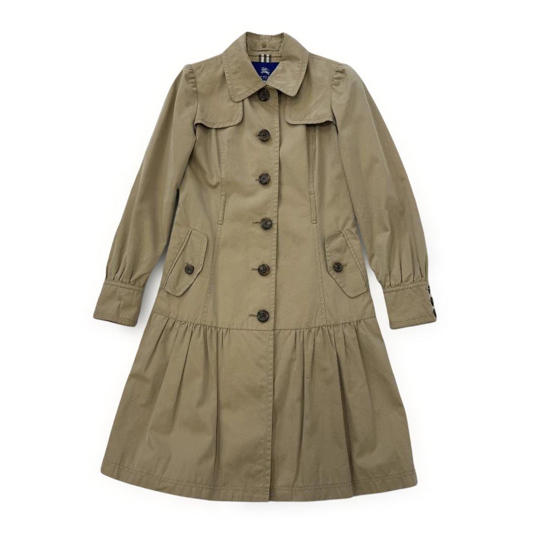 バーバリーブルーレーベル ノバチェック フレアコート 36 ベージュ 三陽商会