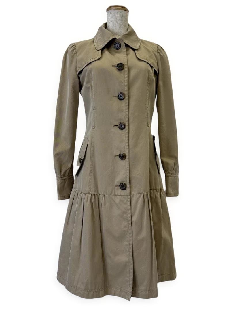 バーバリーブルーレーベル ノバチェック フレアコート 36 ベージュ 三陽商会